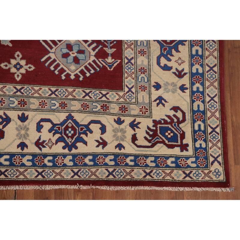 Geometric Red Kazak Area Rug Wool Carpet - 8'0" x 11'8"
