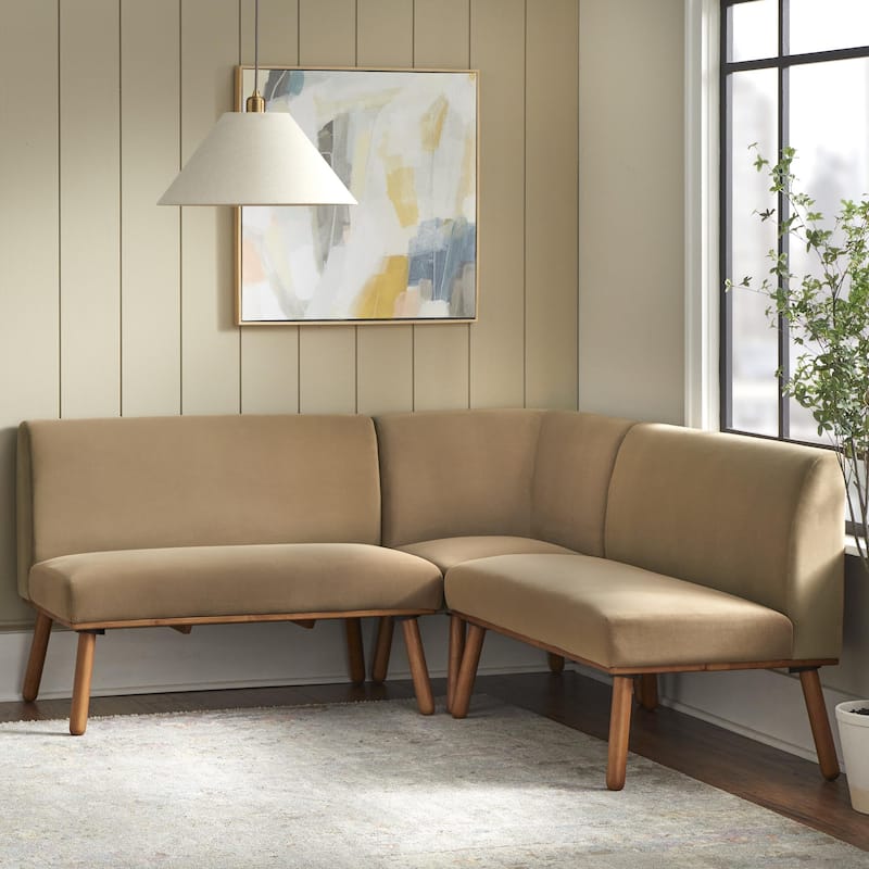 Lifestorey Gather 3-Piece Upholstered Nook Banquette Set - Tan Velvet - Set of 3