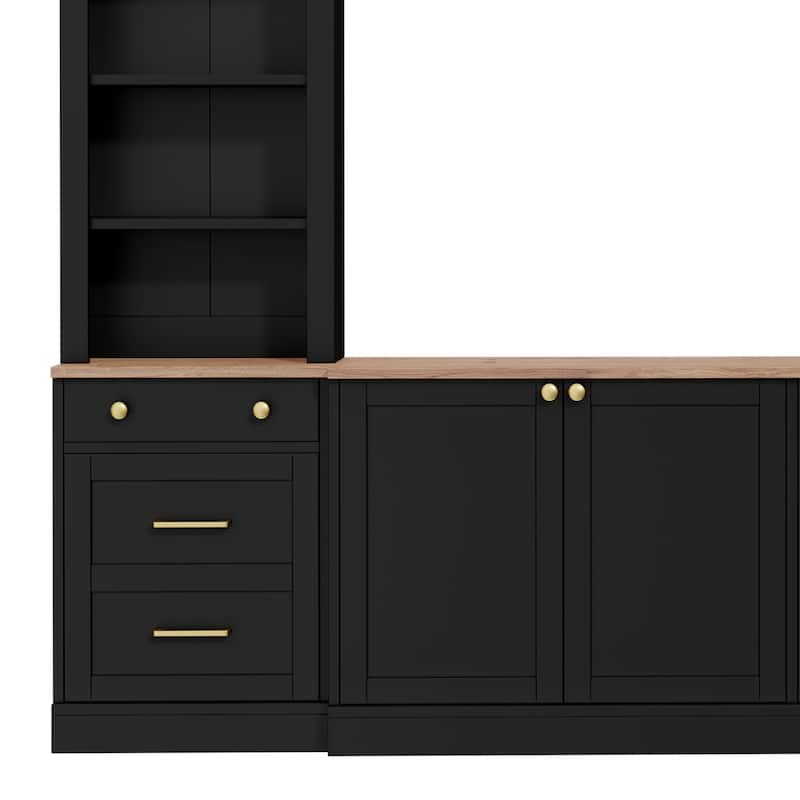 Farmhouse Arched Entertainment Center Wall Unit with Bookshelf,for TVs Up to 70",106"Multi-Functional Media Console with Drawer