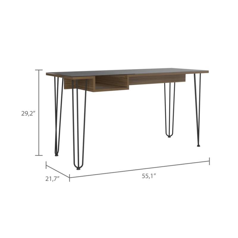 Sleek Mahogany Computer Desk with Glass Top, Metal Legs, and Storage Shelf for a Contemporary Home Office