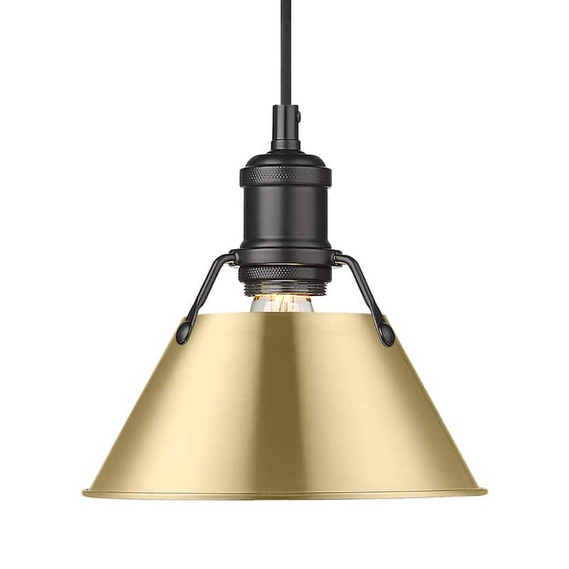 Yep by Golden Lighting Orwell 1-light 8in Pendant in Matte Black and Brushed Champagne Brass shade