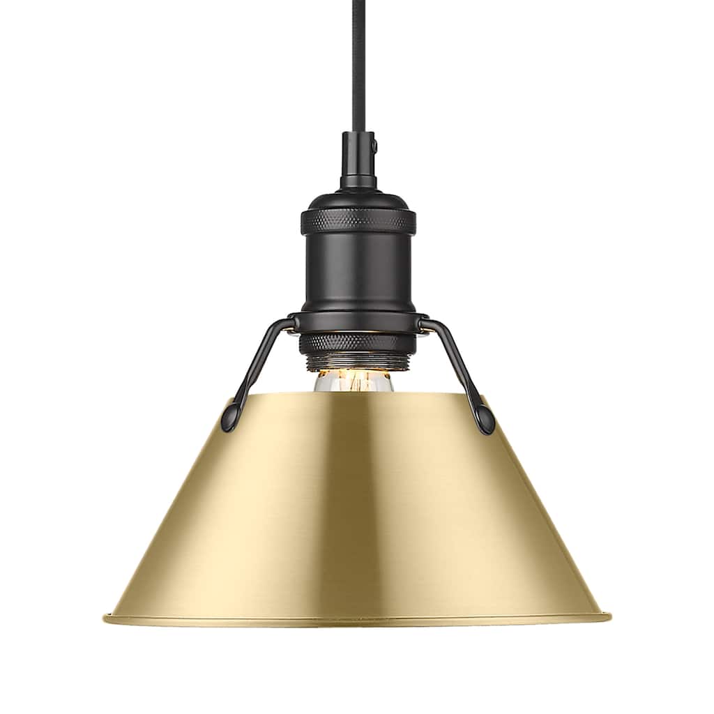 Yep by Golden Lighting Orwell 1-light 8in Pendant in Matte Black and Brushed Champagne Brass shade