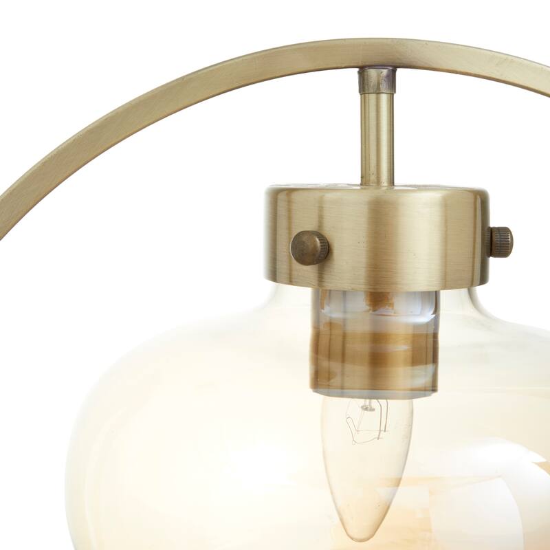 Gold Metal Circular Framed Accent Lamp with Hanging Glass Shade