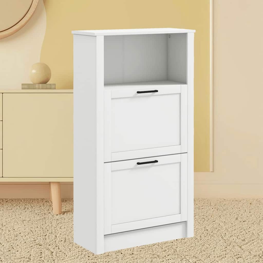 Compact Shoe Rack Storage Cabinet with Adjustable Shelves and 2 Flip Drawers, Perfect for Mudroom, Hallway, Entryway, Porch