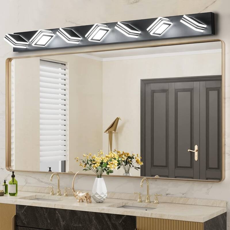 45" Modern 7-Light LED Vanity Light, Square Acrylic Lampshades Wall Mount Fixture for Bathroom, Mirror Lighting