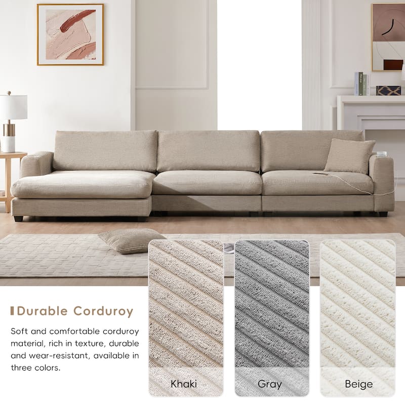 Merax Oversized Corduroy Sectional Sofa with Chaise