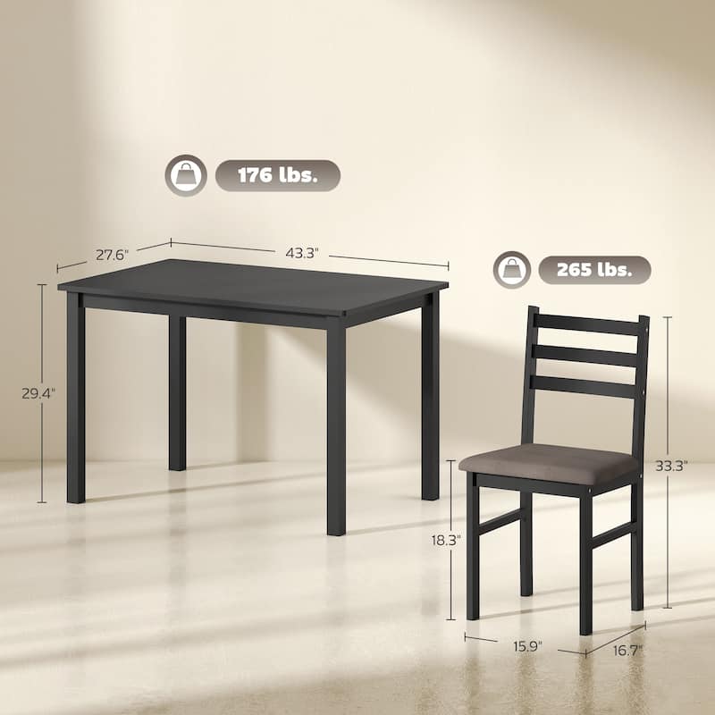 HOMCOM 5-Piece Dining Table Set for 4, Farmhouse Kitchen Table Set with 4 Upholstered Padded Chair, Wood Legs for Dining Rooms