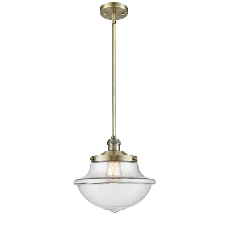 Innovations Lighting Franklin Restoration Oxford - 1 Light 12" Stem Hung Mini Pendant - Antique Brass/Clear