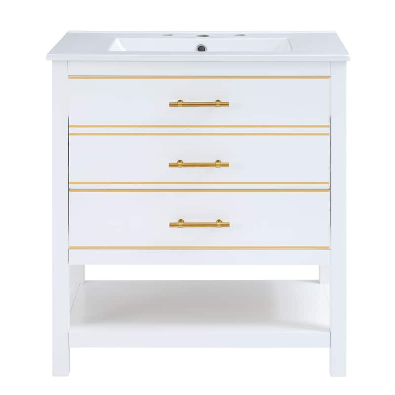 Modern 30inch Navy Blue/White Bathroom Vanity Cabinet Combo with Open Storge, Two Drawers