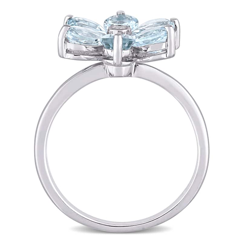 Miadora 14k White Gold Pear-cut Aquamarine and Diamond Accent Flower Ring