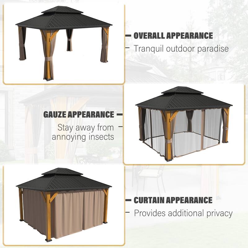Outdoor Hardtop Gazebo with Galvanized Steel Double Roof