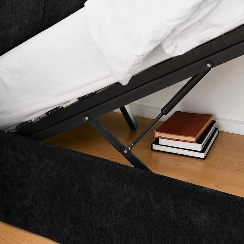 Queen/King Size Upholstered Hydraulic Storage Platform Bed with Chenille Fabric and Integrated Headboard