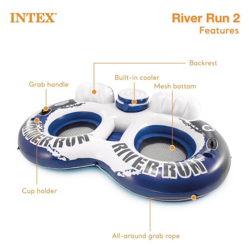 INTEX River Run Connect Inflatable Water Raft (2 Pack) + 2 Person Cooler Tube - 6.5