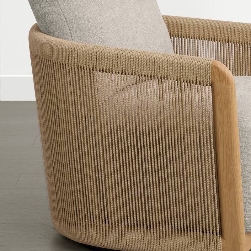 Spruce & Spring Boho Braid Swivel Accent Chair with Woven Paper Rope Armrests&Wood-Look Metal Frame