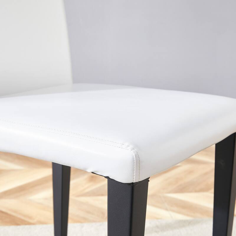 79" Glass Dining Table Set for 6, Modern Tempered Glass Table with 6 Upholstered Chairs, Kitchen Table and Chairs for 6