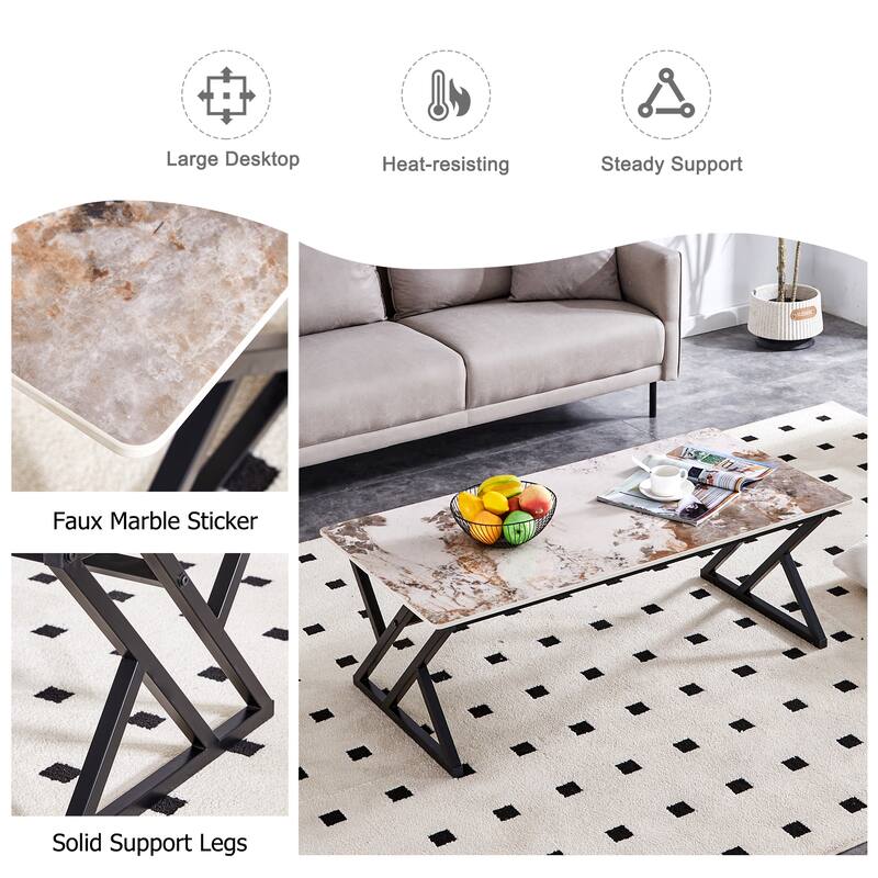 A modern minimalist style marble patterned coffee table with golden metal legs Computer desk Game table Tea table