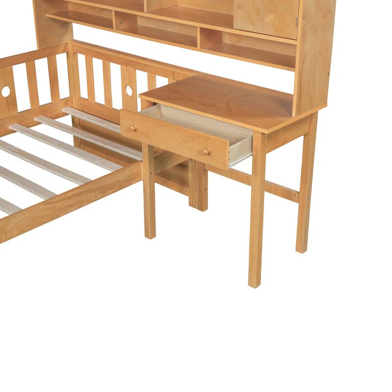 Twin Size Bed with Bookshelf and Built-in Desk
