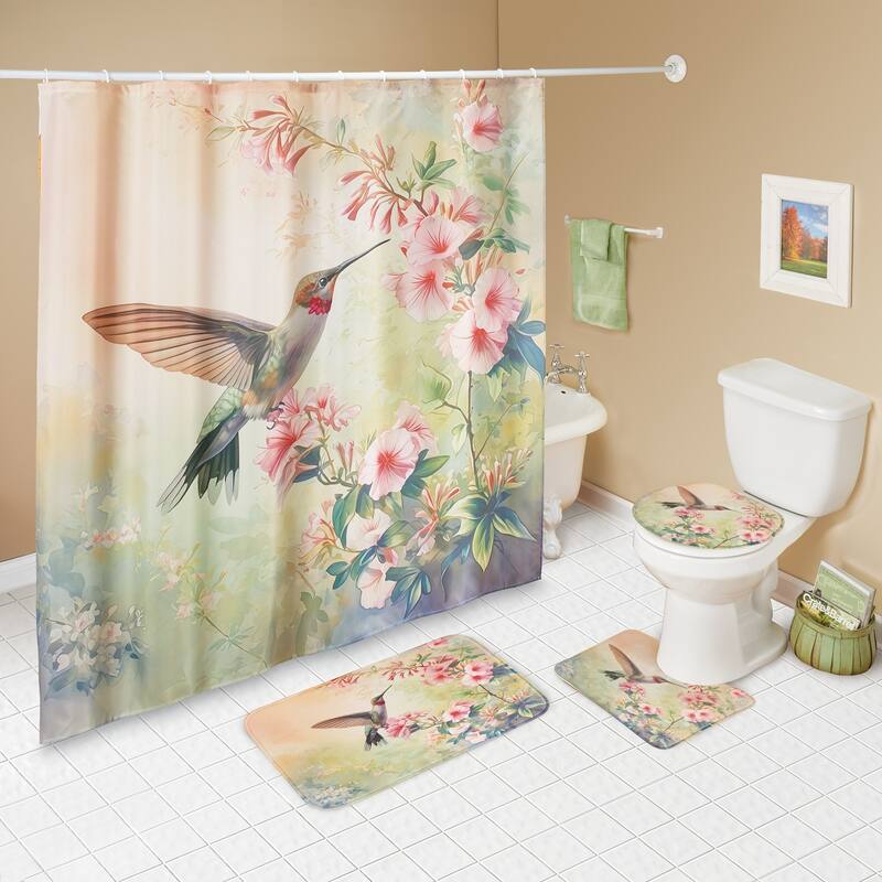 16-Piece Hummingbird Floral Bathroom Set - 71.5 x 0.01 x 71.25 - Pink - 71.5 x 0.01 x 71.25