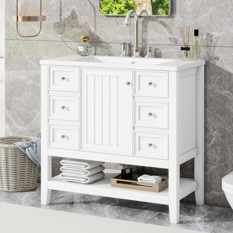 Bathroom Vanity with Sink,Cabinet,and Drawers,Open Shelf
