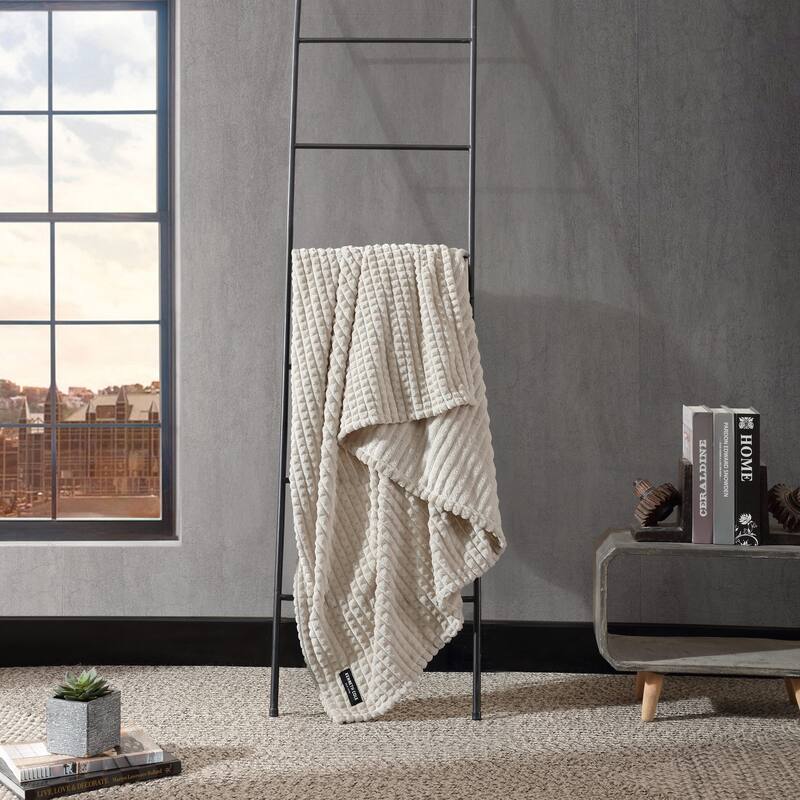 Kenneth Cole Textured Solid Plush Throw Blanket - Beige