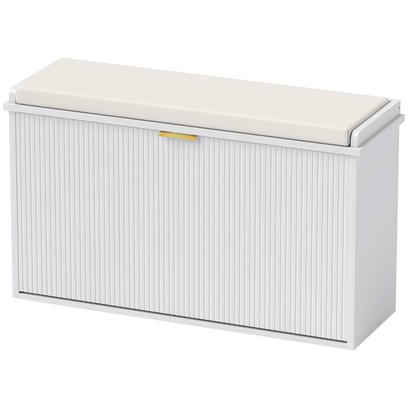 Particleboard and MDF Shoe Storage Bench with Cushion Seat and Drawer Cabinet - 29.3" - White