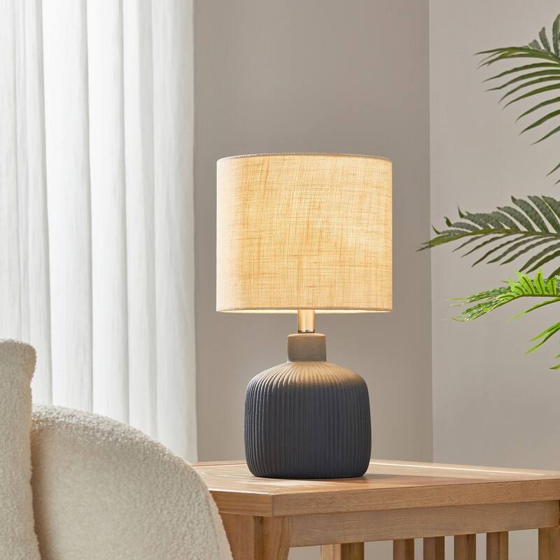 KAWOTI Fluted Ceramic Table Lamp (H18.25" x W10" x D10") - Painted Blue