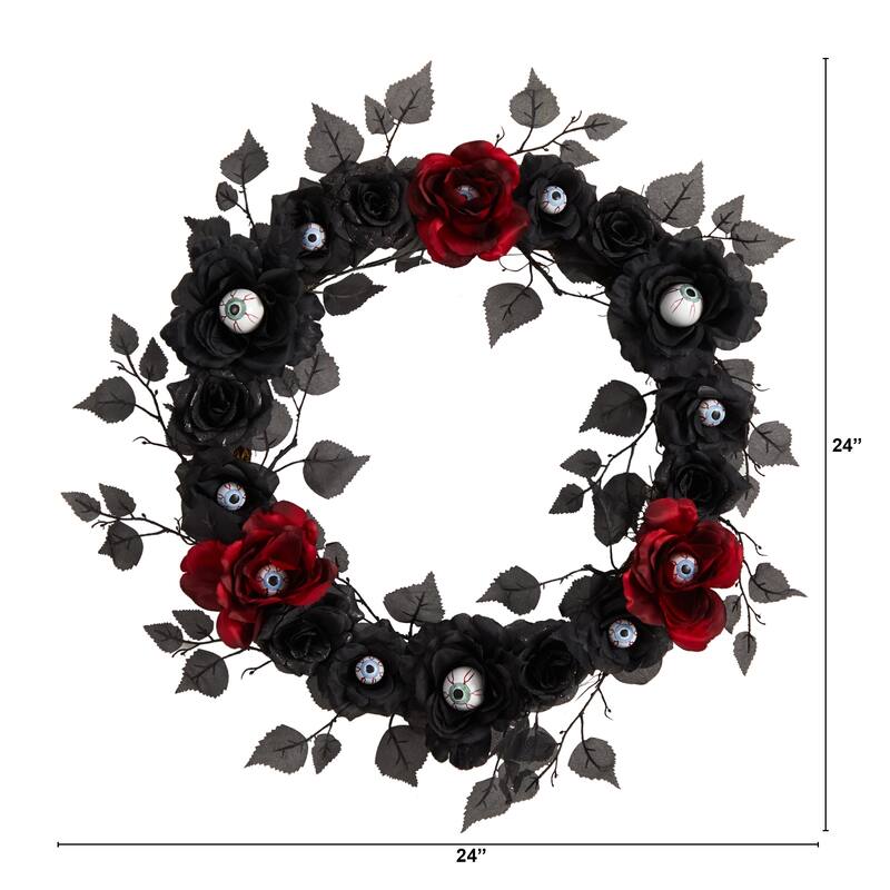 Eyeball and Rose Halloween Artificial Wreath, 24-Inch, Unlit