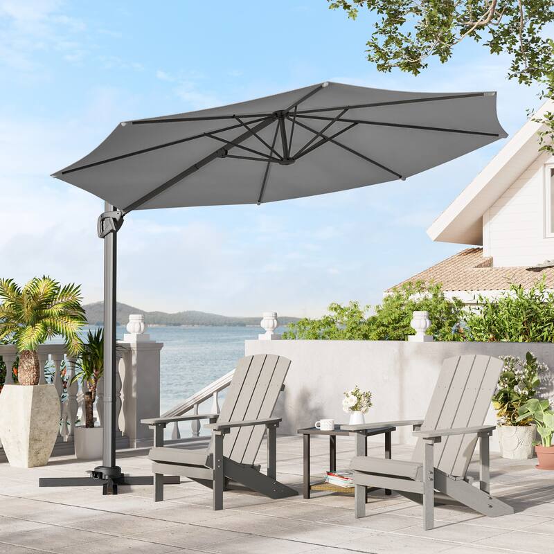 LIVOOSUN 10FT Round Cantilever Umbrella Patio Offset Umbrella For Outdoor Space, Solution-Dyed Fabric, 360° Rotation System
