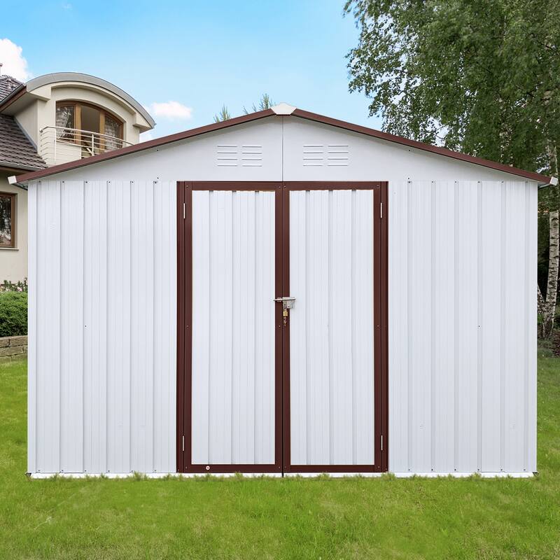 Rustproof Metal Garden Shed with Hinged Door & Integrated Vents Outdoor Tool Shed Storage Shed with Security Lock
