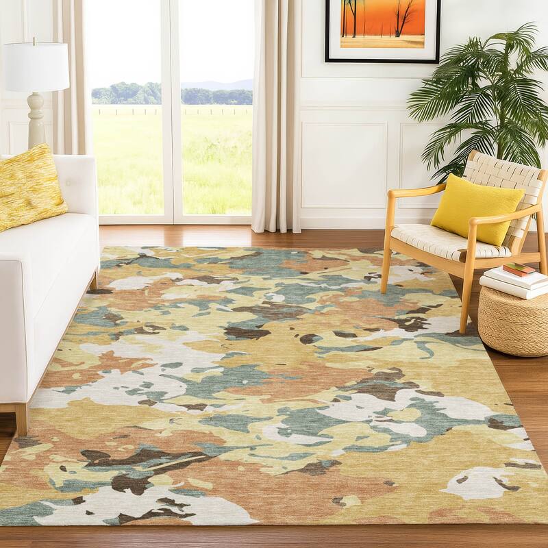 Machine Washable Indoor/ Outdoor Abstract Mexi Chantille Rug