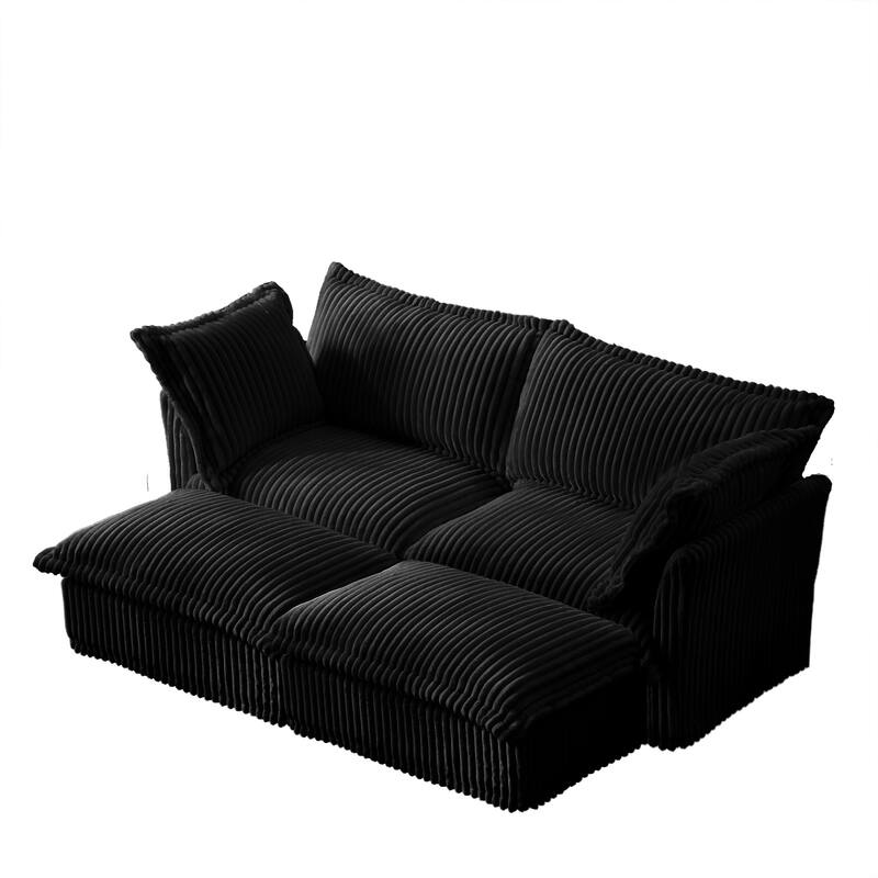 Modern 2 Seater Upholstered Sofa with 2 Ottomans and 2 Pillows
