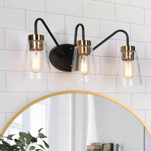 1/2/3/4-Light Modern Black Gold Bathroom Vanity Light Wall Sconces with Seeded Glass