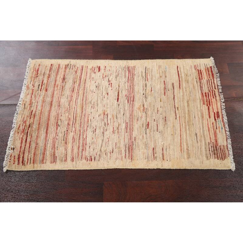 Striped Contemporary Gabbeh Kashkoli Wool Area Rug Hand-knotted Carpet - 2'4" x 4'0"