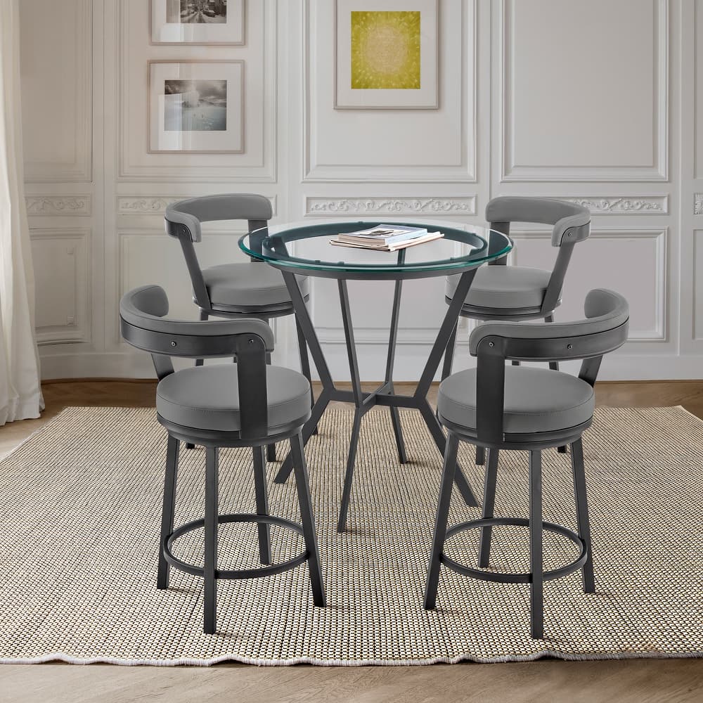 Naomi Bryant Black and Gray Faux Leather Counter Height Dining Set with Swivel Bar Stools