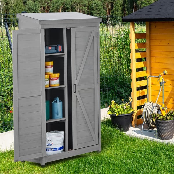 Outdoor Garden Wooden Tool Shed Storage Cabinet with Metal Top - Bed Bath & Beyond