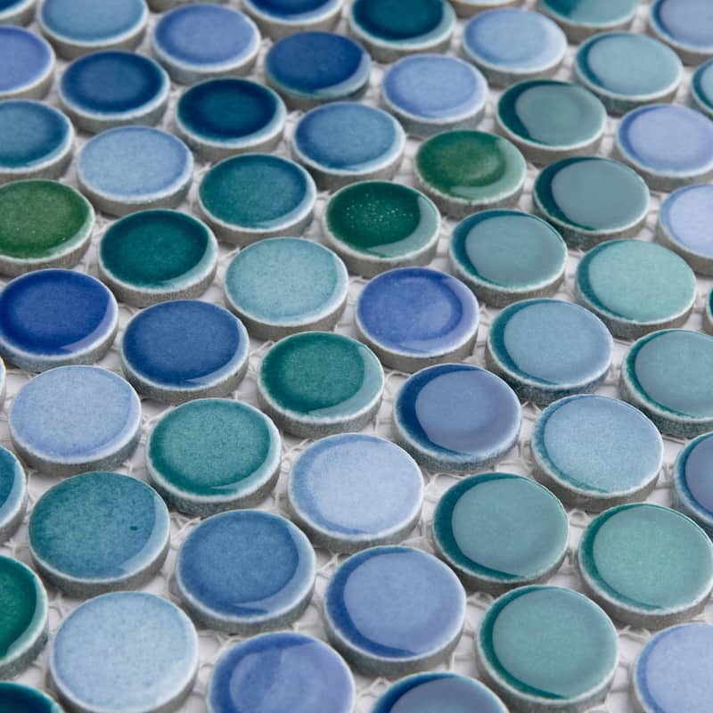 Merola Tile Hudson Penny Round Aquamarine 11-7/8" x 12-5/8" Porcelain Floor and Wall Tile