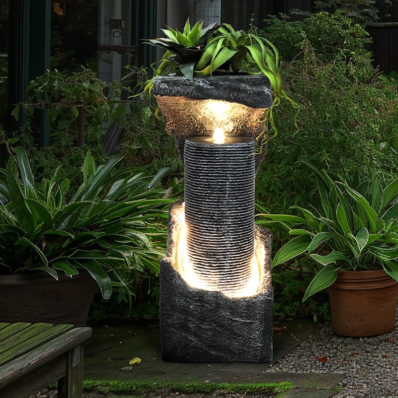 33.4-inch High Modern Outdoor Fountains and Waterfalls with LED Lights