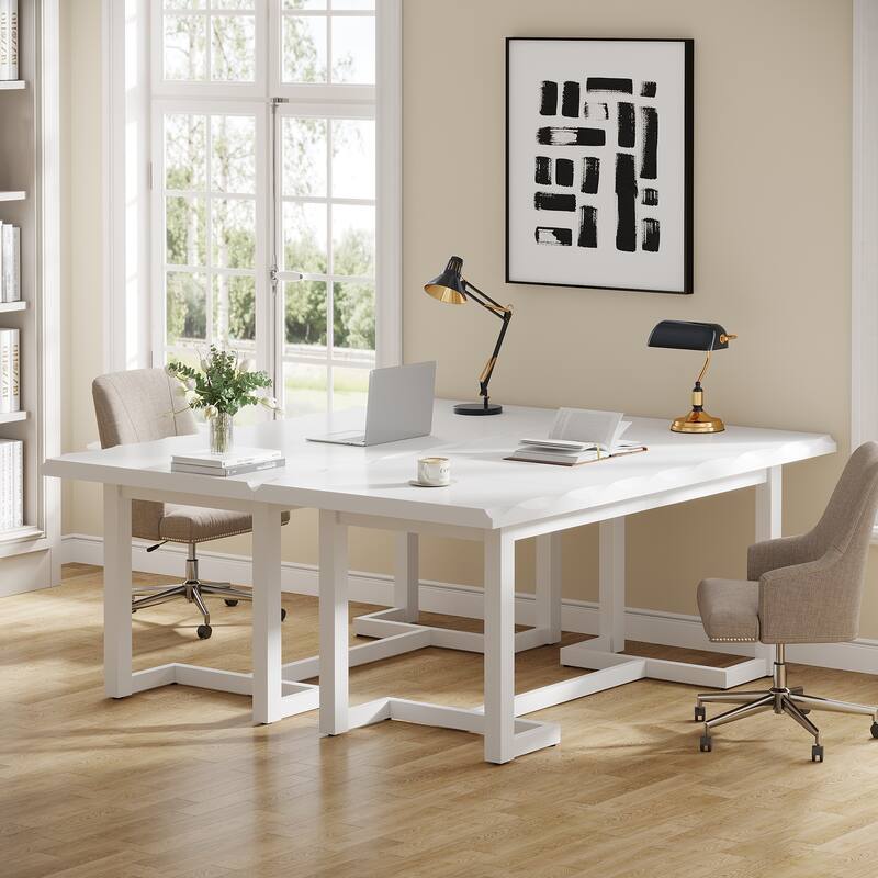 62.2-inch Wood Rectangular Computer Desk with Solid Wood Legs