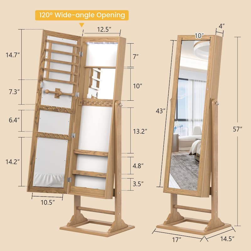 Costway Jewelry Cabinet Full-Length Mirror Lockable Jewelry Armoire - See Details