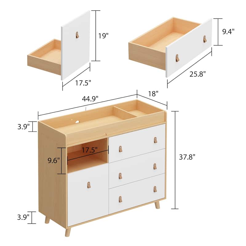 45inch Hidden Trash Storage, Nursery Dresser w/Changing Station White