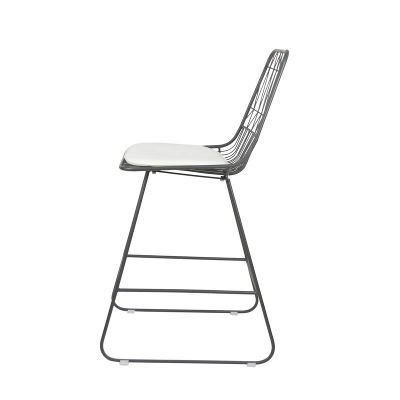 Roomfitters Modern Metal Wire Bar Stools with Cushions, Set of 2 Geometric Sled Base Counter Height Chairs, Grey+Ivory