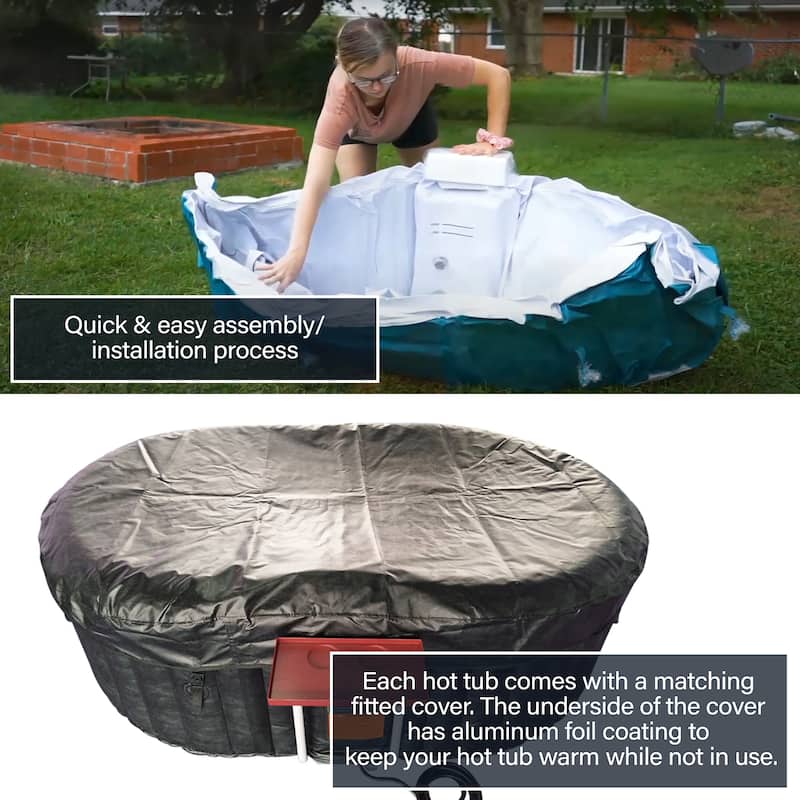ALEKO Inflatable Hot Tub With Drink Tray and Cover 2 prs Black White