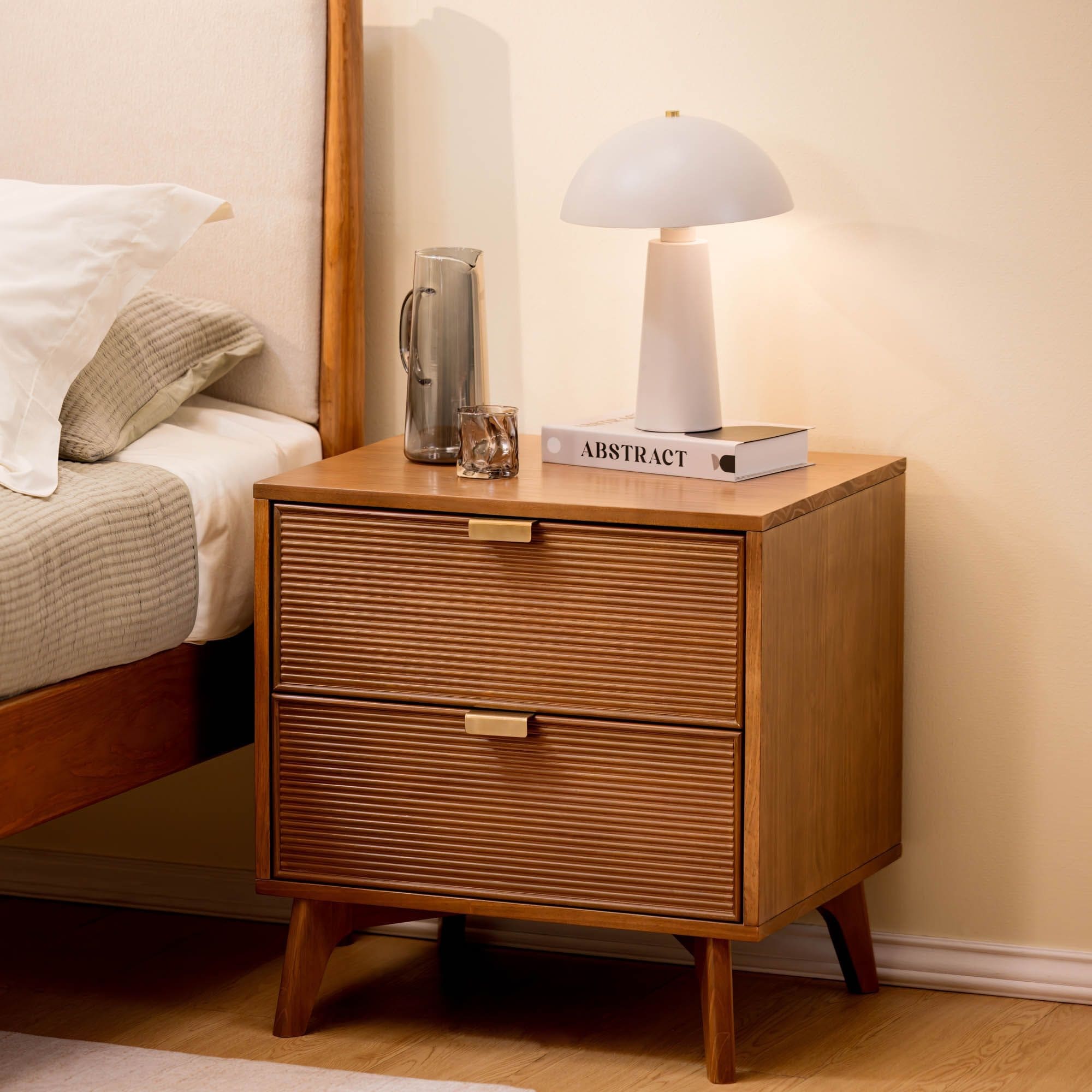 Plank and Beam Linea Tambour 2 Drawer Nightstand with Brass Pull