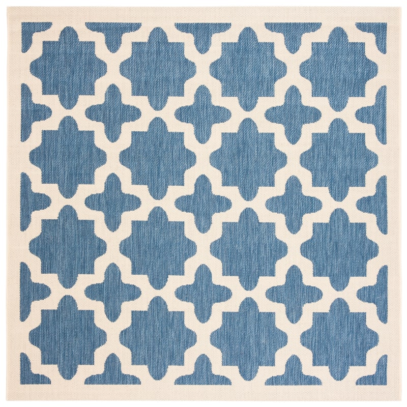 SAFAVIEH Courtyard Dorthey Indoor/ Outdoor Waterproof Patio Backyard Rug - 5'3" Square - Blue/Beige