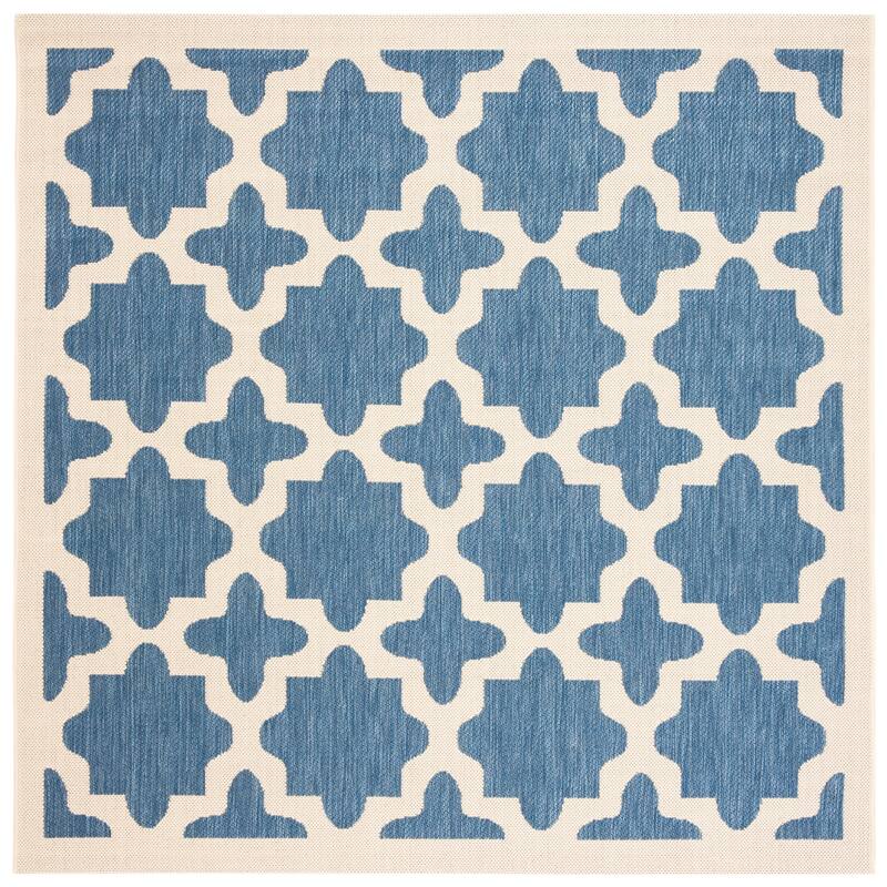 SAFAVIEH Courtyard Myrianne Indoor/ Outdoor Waterproof Patio Backyard Rug - 5'3" Square - Blue/Beige