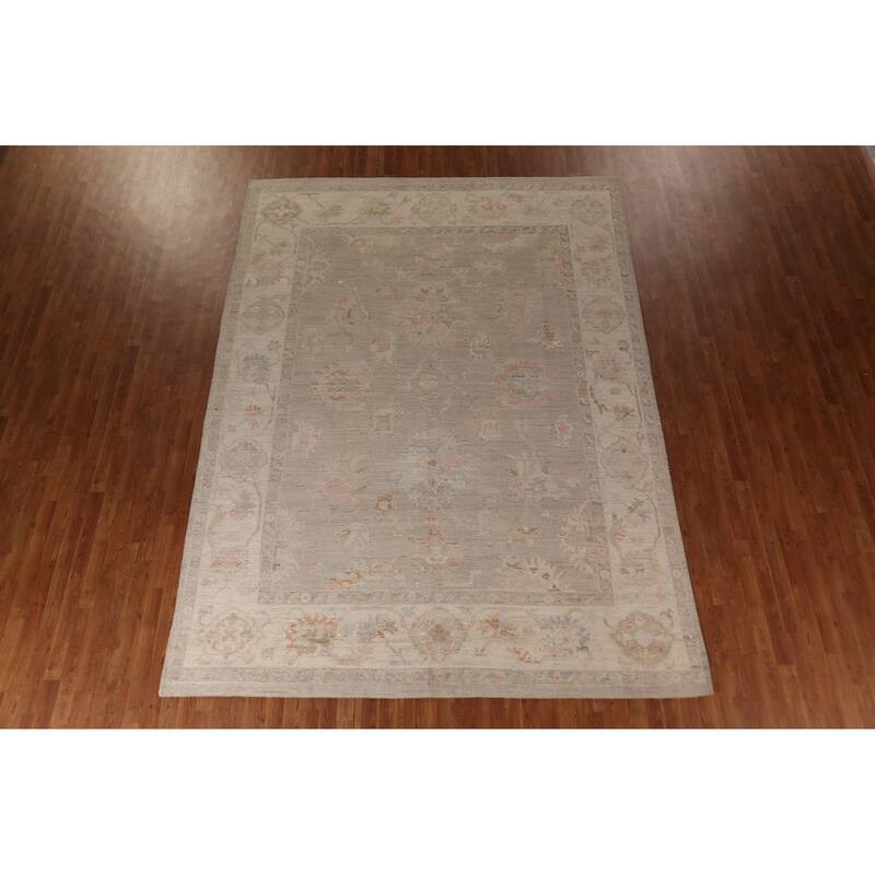 Floral Vegetable Dye Oushak Turkish Area Rug Handmade Wool Carpet - 8'8"x 11'9"