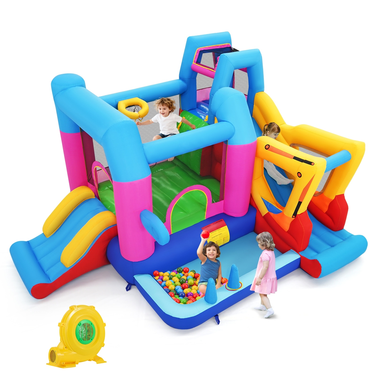 Gymax Inflatable Bounce House w/Slides Jumping Area Ball Pit Climbing - Multi-color