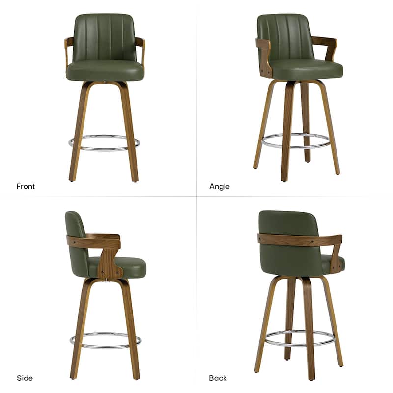 Upholstered Wood Swivel Counter Height Barstool with Arms - 37.8"H x 18.7"W x 19.29"D