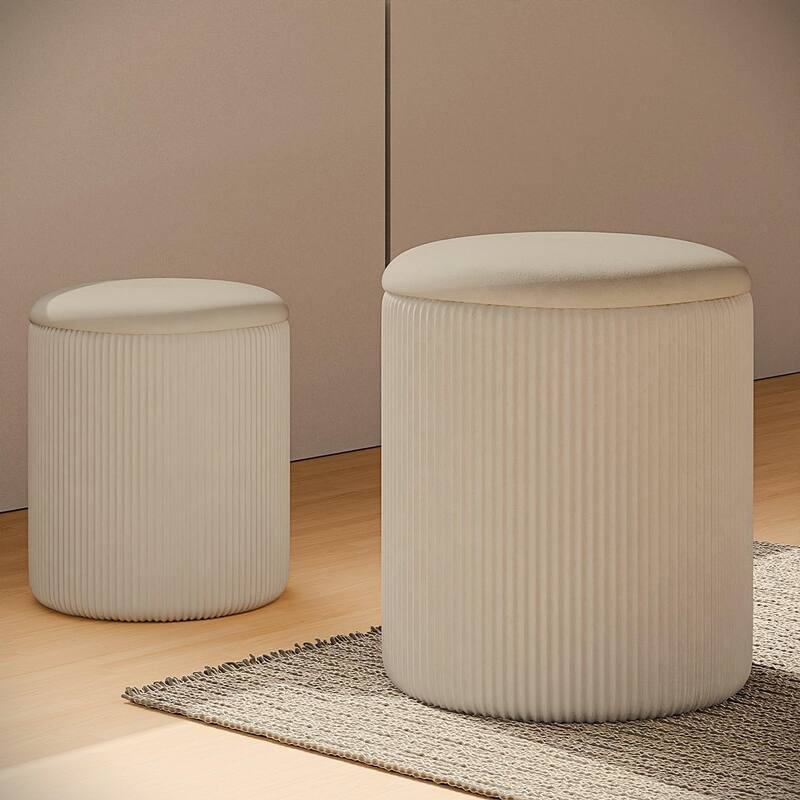 BOSSIN Round Ottoman with Storage Set of 2, Velvet Vanity Stool, Pouf Ottoman Foot Rest