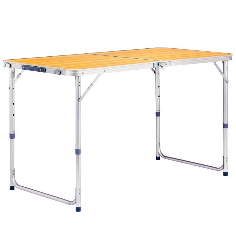 Portable Folding Table with Aluminum Frame and Wood Grain Top